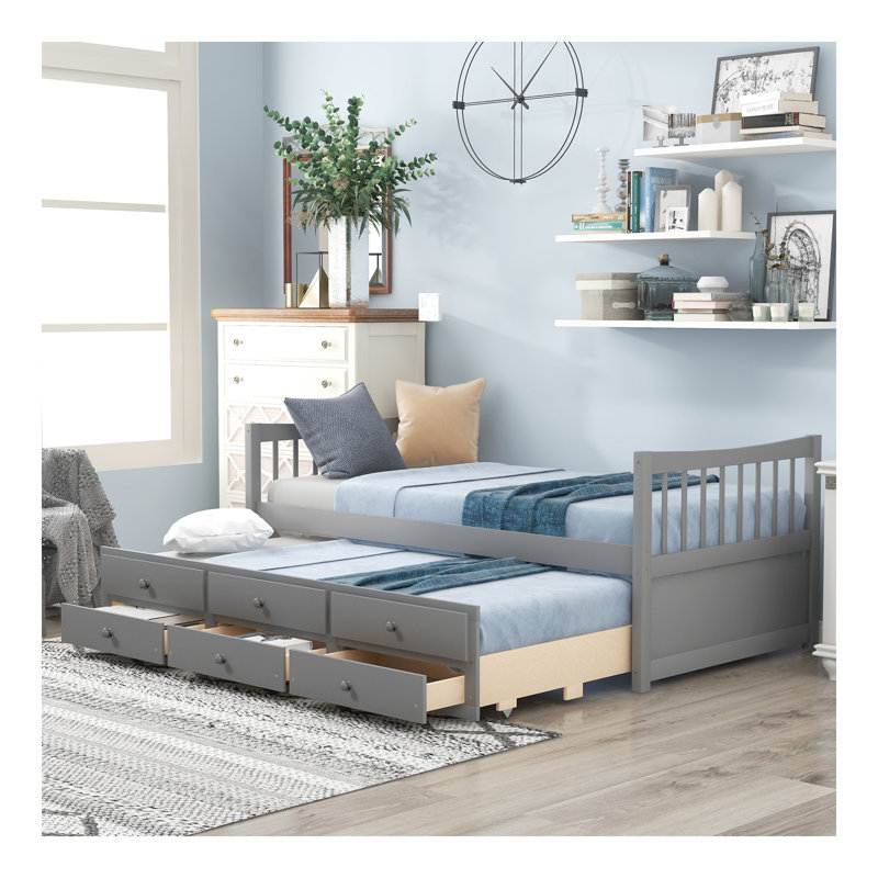 Lit de jour avec couchette et tiroirs, taille simple, gris