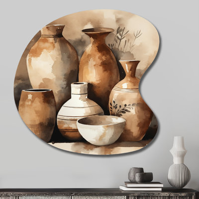 Audette - Unique Shape Boho Pottery Metal Wall Art, Asymmetrical Metal Wall Sculpture Print