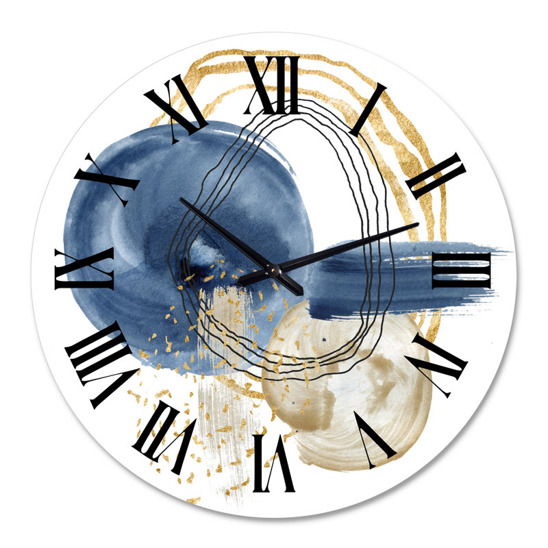 Abstrait bleu foncé, or et vie sous-marine noire - horloge murale moderne, Moyenne