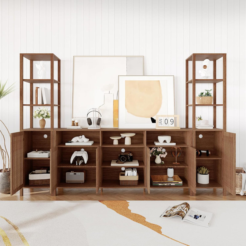 3-Piece Large TV Stand with Bookshelves, Entertainment Center for TVs Up to 70", Brown