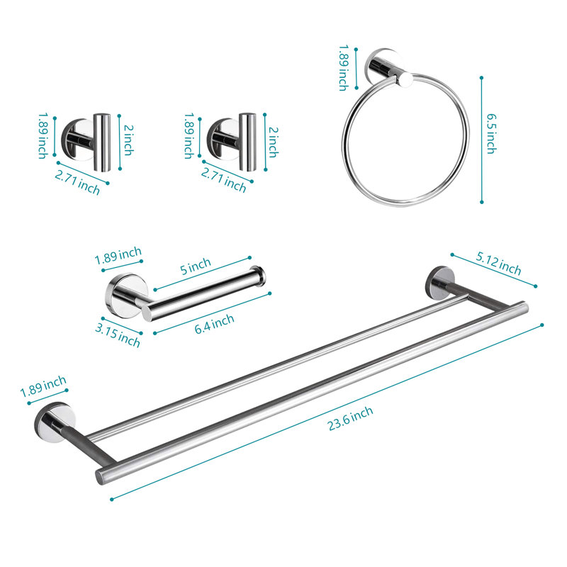 Wall Mounted 5 Piece Bathroom Towel Rack - Aluminium Modern Design For Kitchen, Bedroom , Easy Install Mounting Bathroom, , Setup
