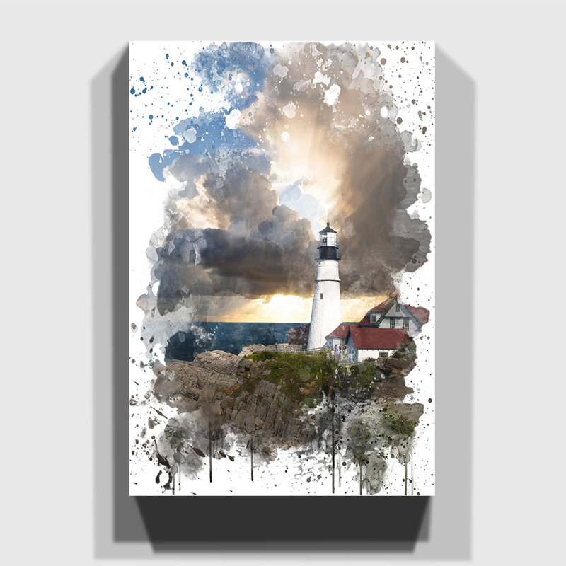 Lighthouse Landscape - Wall Art, 50cm H x 35cm W, Wrapped Canvas