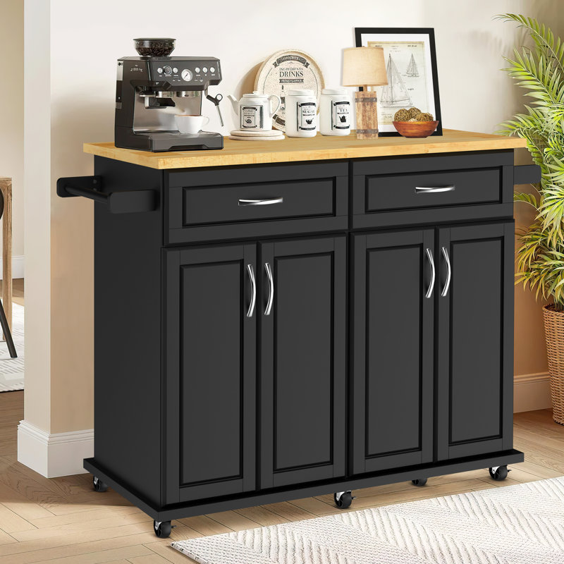 Llaneli Kitchen Island, Rolling Kitchen Cart with Storage Drawers, Black