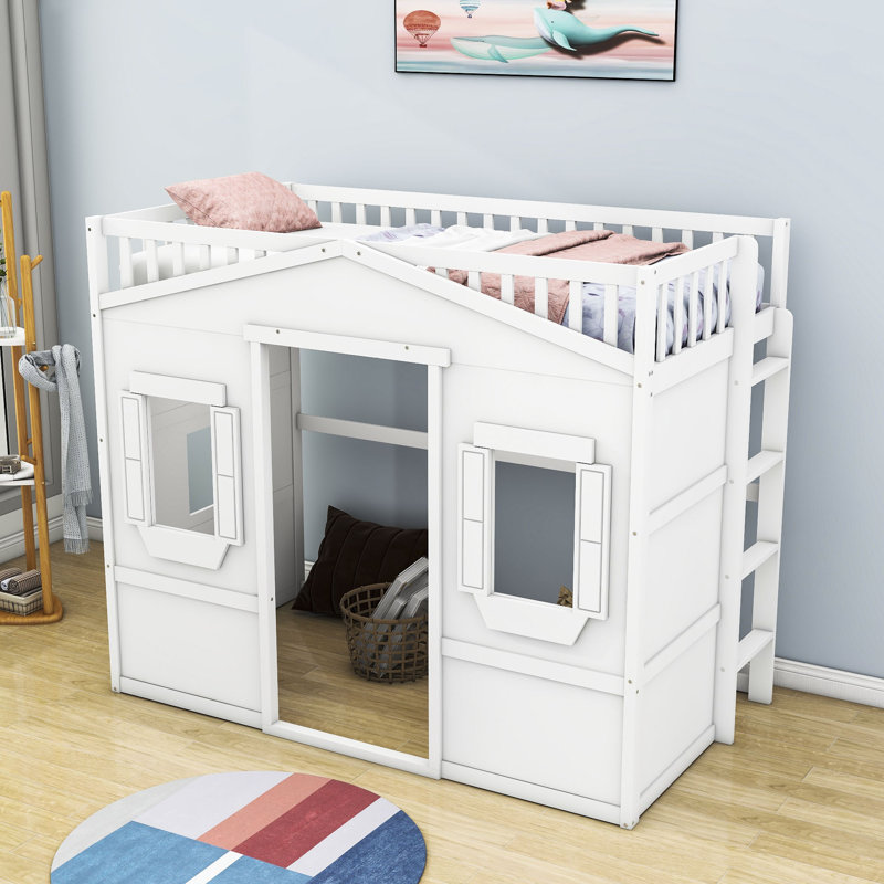 Lit mezzanine avec échelle Gabriella-Frances, Simple, Blanc