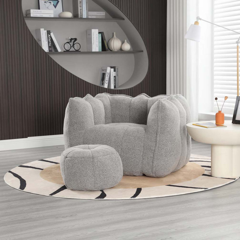 ean Bag Chair with Ottoman, Gray Chenille