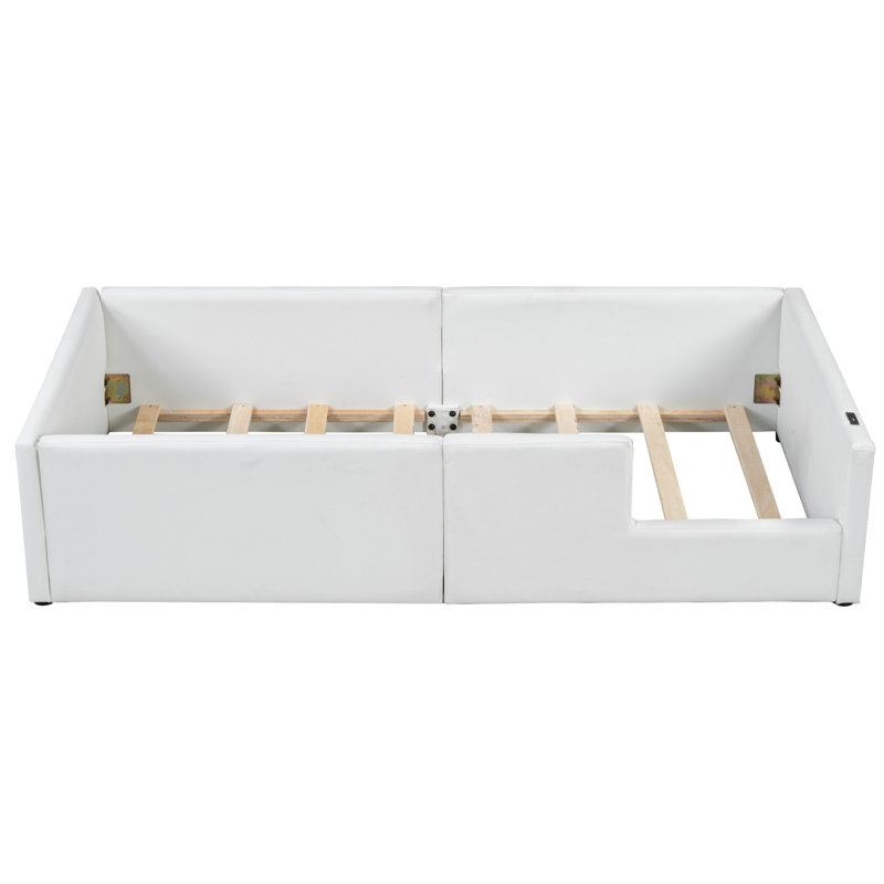 Lit plateforme simple tapissier avec garde-corps et station de charge, noir (heure d’arrivée prévue: 9,7)