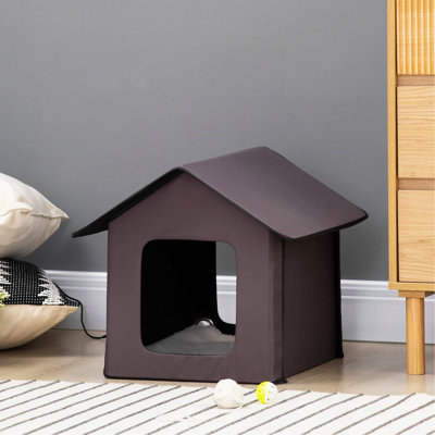 Heated Cat Houses for Outdoor and Indoor, Portable Kitty Shelter, Waterproof and Insulated, Brown
