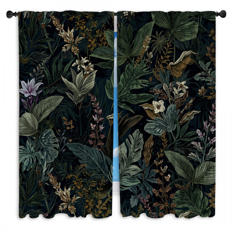 Rideaux de fenêtre à motif de feuillage tropical obscurcissant et obscurcissant - 2 panneaux, 40in x 52in - 2 panels