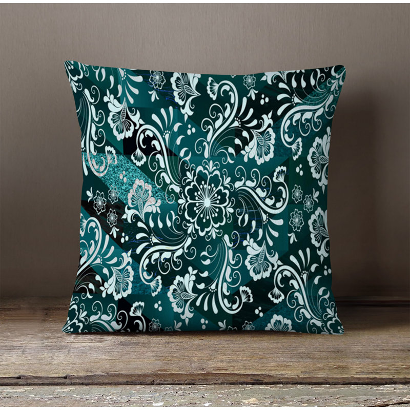 Throw Pillow With Insert, Blue Damask/Abstract 2, 18"H x 18"W