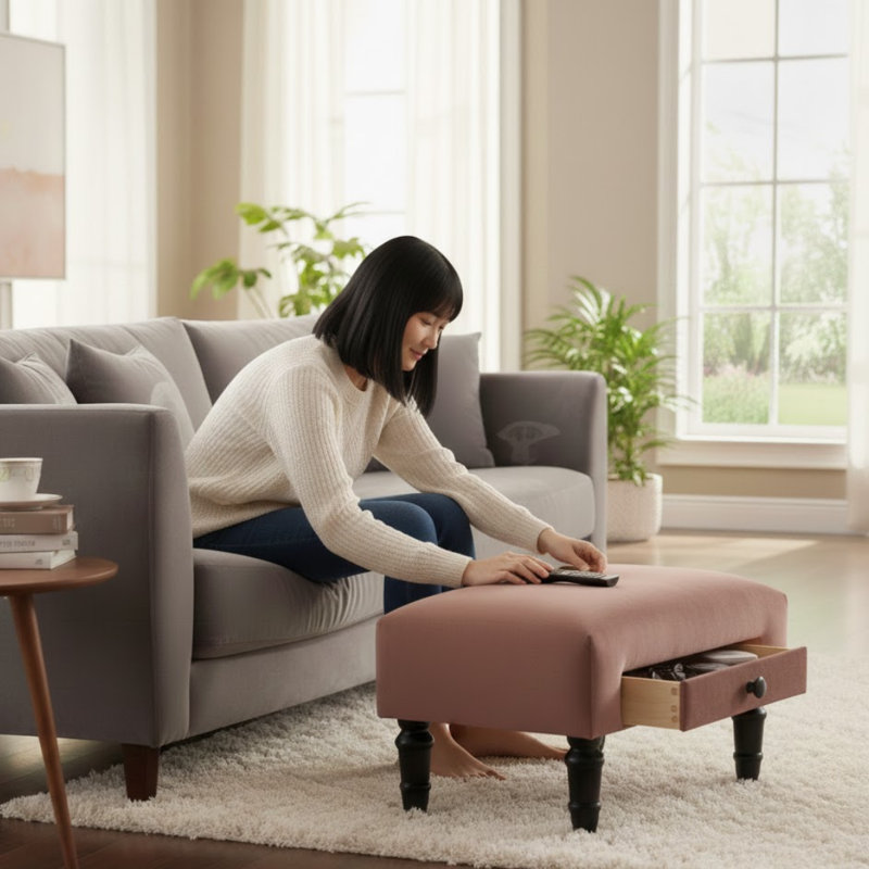 Calla 40cm Wide Velvet Rectangle Ottoman with Storage, Hand-Finished, Stylish Footstool for Living Room or Bedroom, Pink
