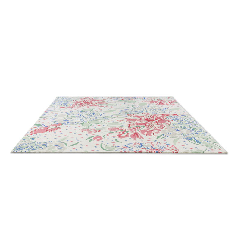 Tapis intérieur / extérieur en polypropylène crocheté à la main rectangulaire bleu / rouge, Rectangle 4 pi 7 po x 6 pi 7 po