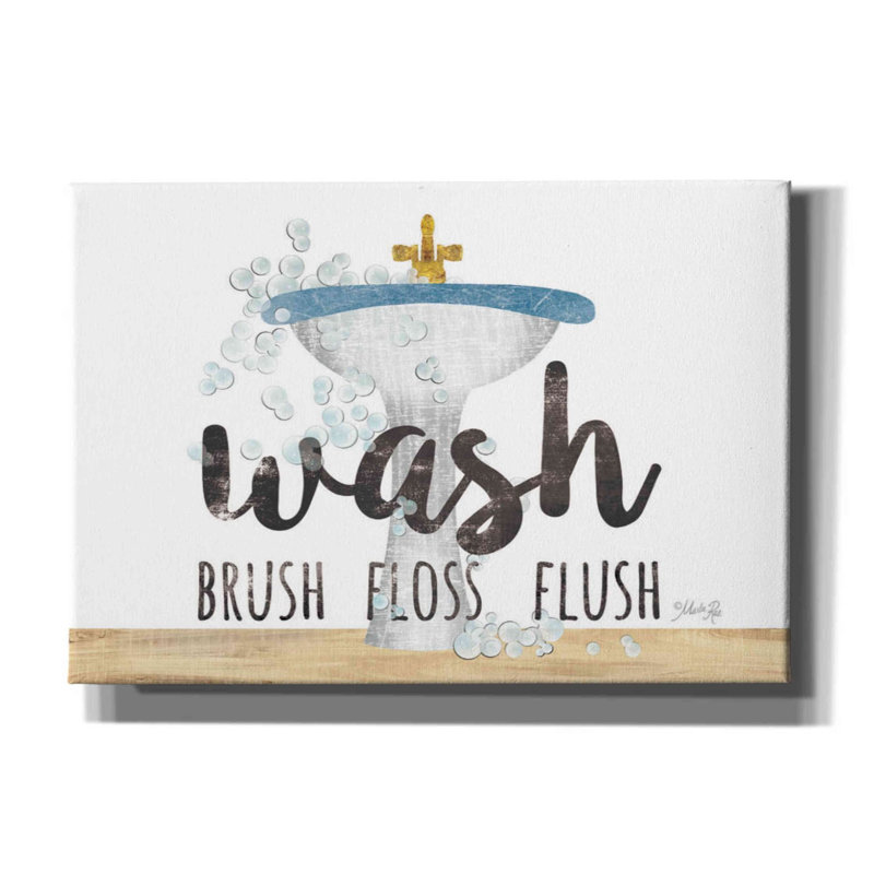 «Wash - Brush - Floss - Flush» par Marla Rae, art mural sur toile, H 18 po x l 26 po x P 0,75 po