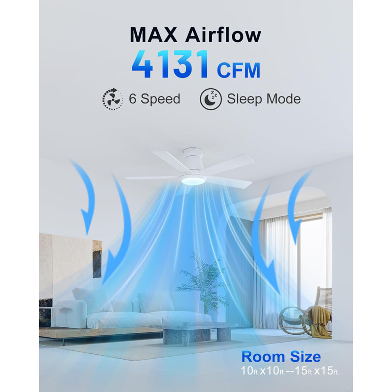 Ceiling Fans With Lights - 42" 5 - Blade Low Profile Ceiling Fan With Light, White