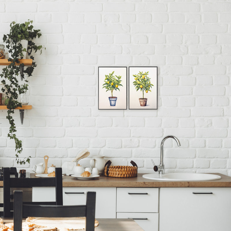 Ensemble de 2 giclées encadrées en pot Serenade Citrus, design par Andrea Haase, H 18 po x l 24 po