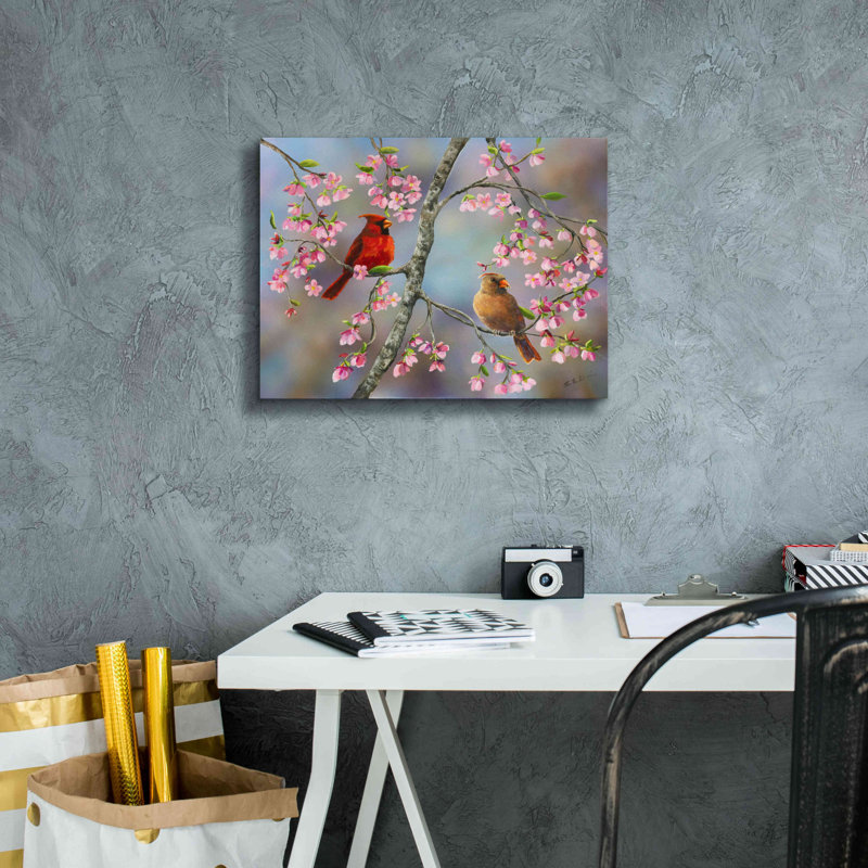 «Spring Cardinals» par Sarah Davis, art mural sur toile, H 12 po x l 16 po