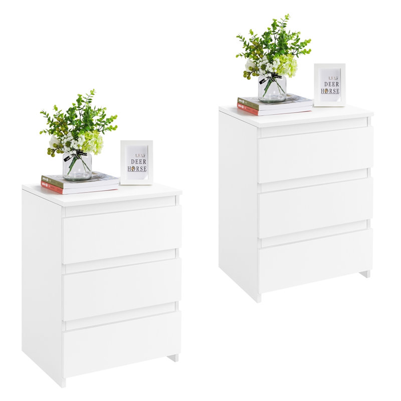 45 cm W Bedside Table, White, 2