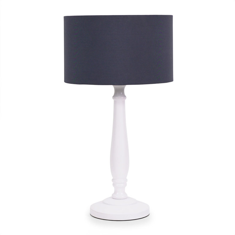 Annum Wood Table Lamp, Navy Blue, No, White