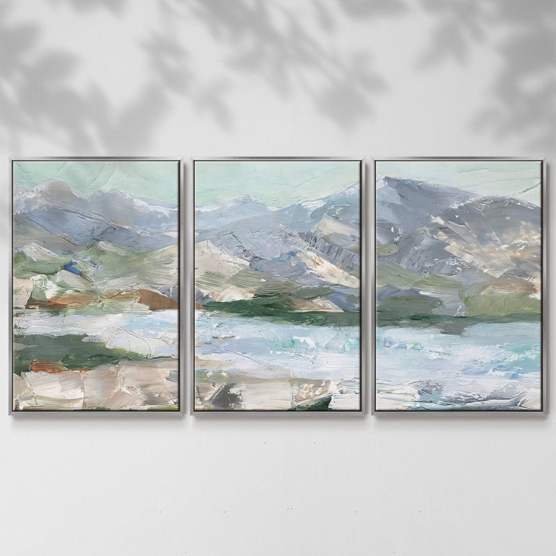 «Pastel Mountain View I», reproduction sur toile 3 pièces, H 24 po x l 48 po x P 2 po, Argent