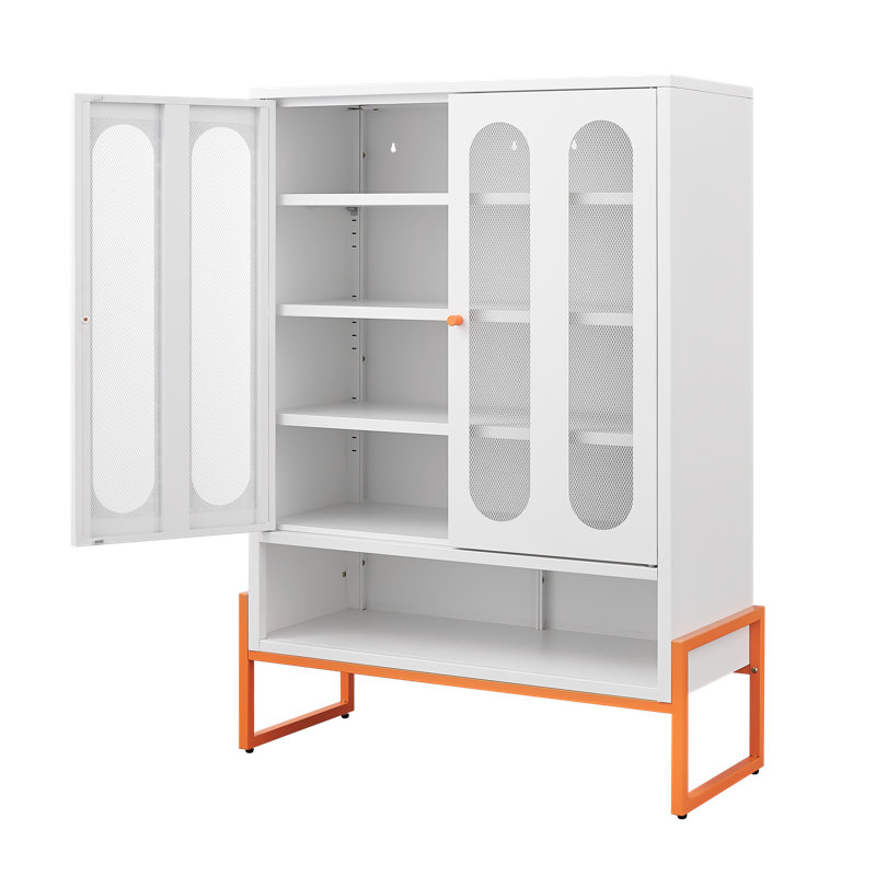 Armoire à chaussures moderne à double porte minimaliste avec portes en filet et fond creux pour armoire de rangement à haut pied, compatible avec les aspirateurs robotiques, noir