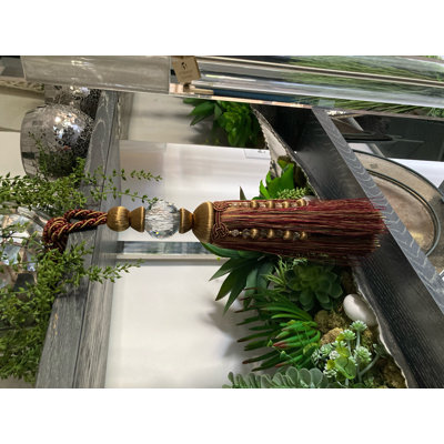 Cranberry, Gold & Green Single Tassel Tieback 14" Length 15" Double Loop Twisted Rope Cord Lacora