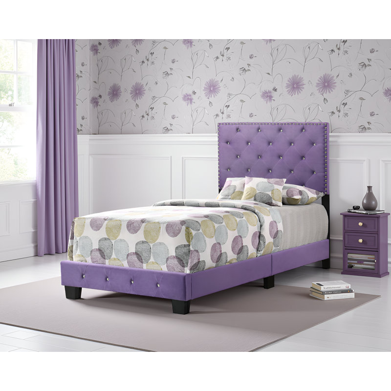 Ensemble de 2 lits en velours Modena, Lit simple, Mauve