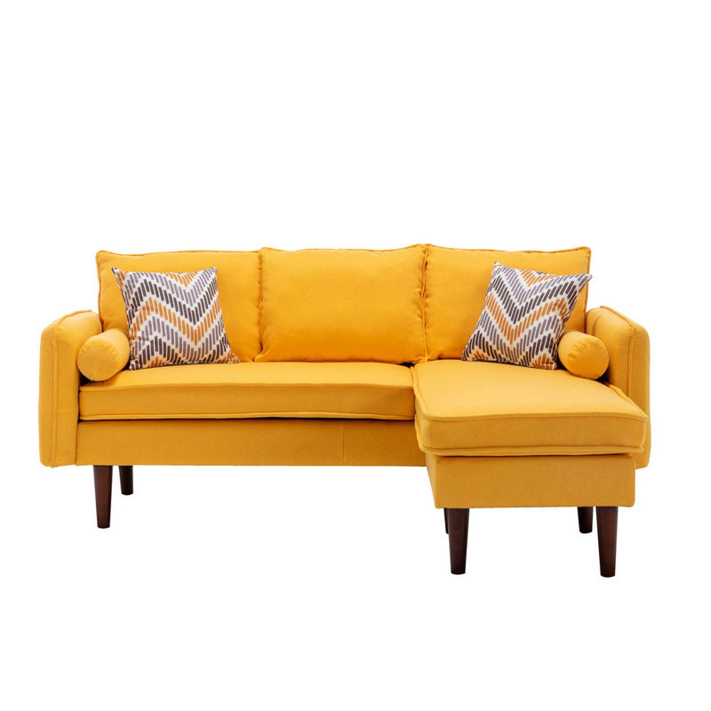Gouvernour L Shaped Sectional Sofa Chaise with USB Charger & Pillows, Right Hand Facing, Polyester, Brown Polyester