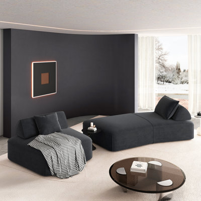 Modern Light Luxury Oversized Modular Sectional Sofa Set,DIY Upholstered Fluffy Chenille Sofa with Removable Backrests and Soft Pillows,Deep Seat Couc by XINYUEHE
