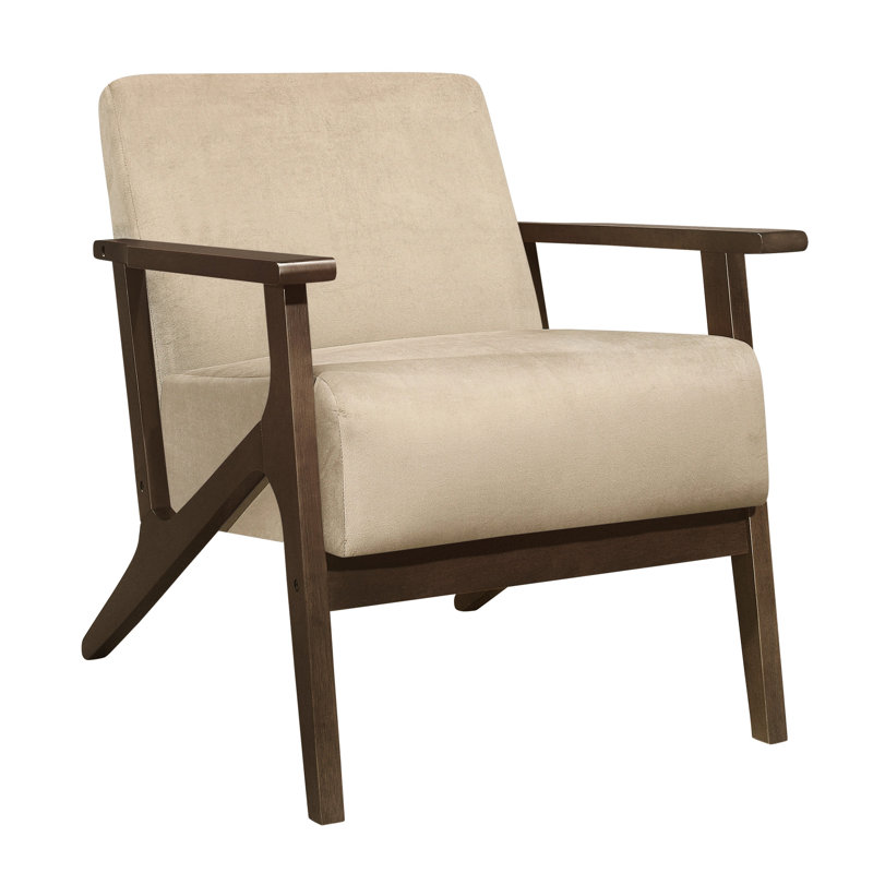 Chaise d'appoint Mid-Century moderne, tissu brun, chaise contemporaine en bois massif avec housse, accoudoirs de 24,5 po de hauteur