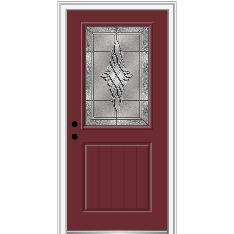 Grace Painted Both Sides The Same 1/2 Lite 1-Panel Planked Fibreglass Prehung Front Entry Door on 6-9/16" Frame, Black