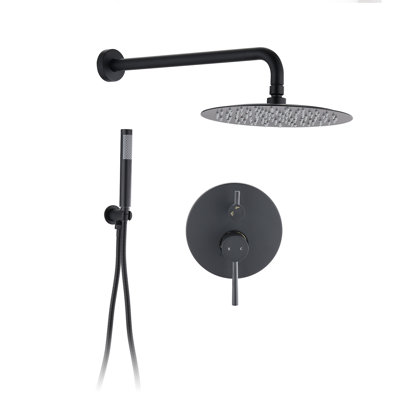 Wall Mounted Round Shower Combo Set With 10" Rain Shower Head And Handheld Shower Head Set With Pressure Balancing Valve