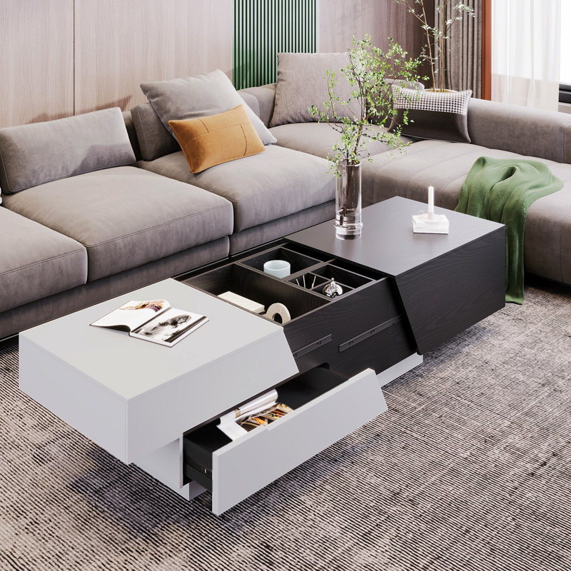 Laferty Extendable Sliding Top Coffee Table with Storage,living room table,Cocktail table, White/Black