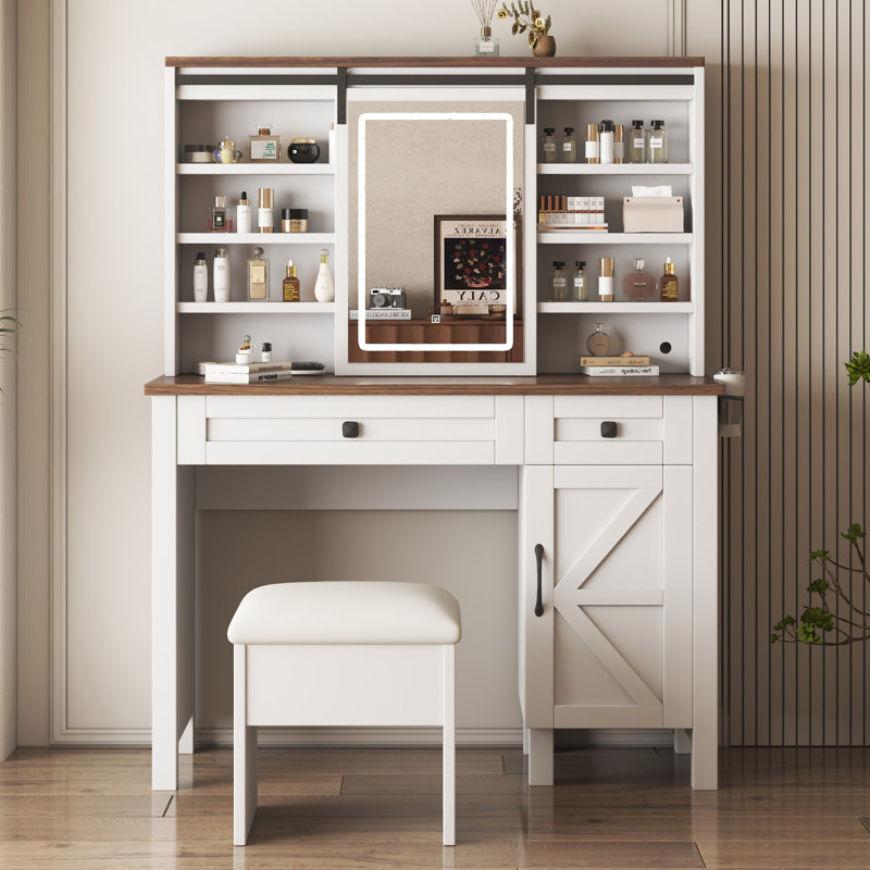 Bureau de coiffeuse de maquillage de ferme avec miroir coulissant et miroir de lumières seulement (miroir inclus seulement)
