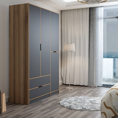 Wesa Modern Wardrobe with Numerous Shelves, Anthracite & Dore Color, 55.1 x 81.9 x 20.5 inches | 100% Melamine Coated Particle Board, Thickness: 0.7 inches | Wall-Mountable Design, Stylish & Functional Storage Solution