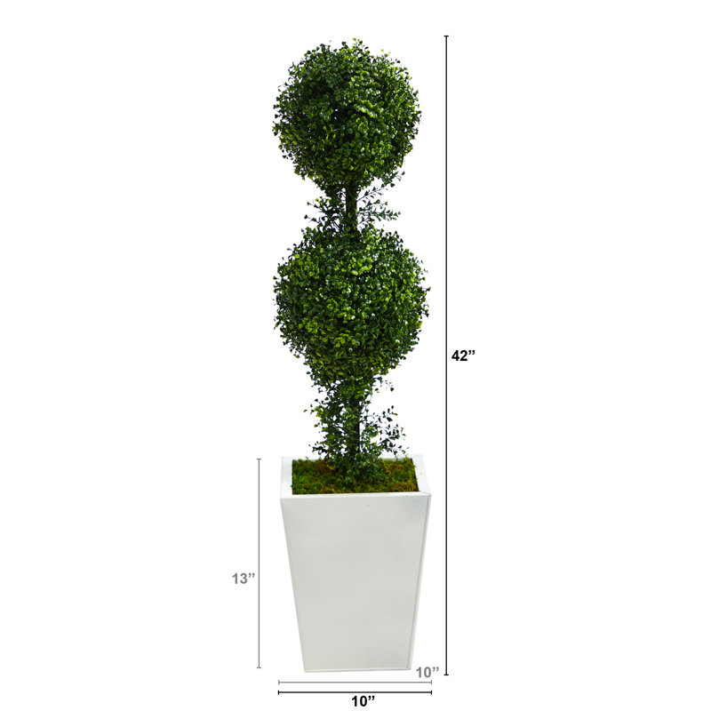 Faux Boxwood Topiary in Metal Planter