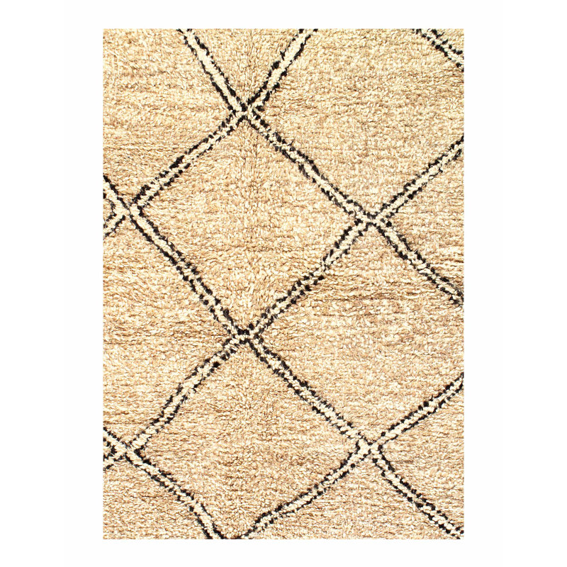 Tapis unique en laine beige / noir 5 pi 3 po x 7 pi 7 po Rojas