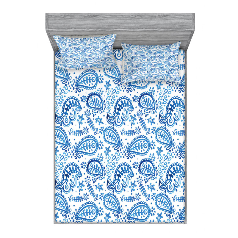 Microfiber Floral Sheet Set, Queen, Paisley 2