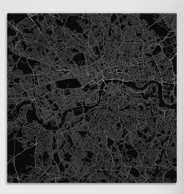 « paris routes », impression sur toile tendue, H 18 po x l 18 po x P 1,5 po, Toile avec cadre noir, Pas de tapis