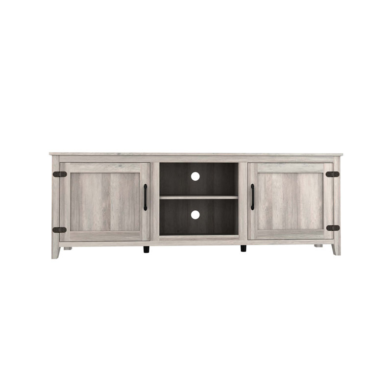 Meuble télé avec console multimédia et deux portes avec foyer