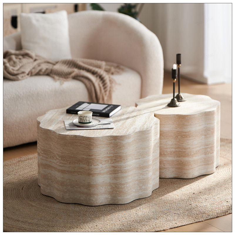 Ensemble de 2 tables basses rondes à motif de faux Mars, design minimaliste moderne pour le salon et le bureau