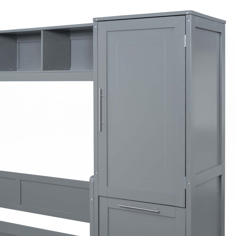 Lit escamotable Murphy avec placard et tiroirs, gris, Double