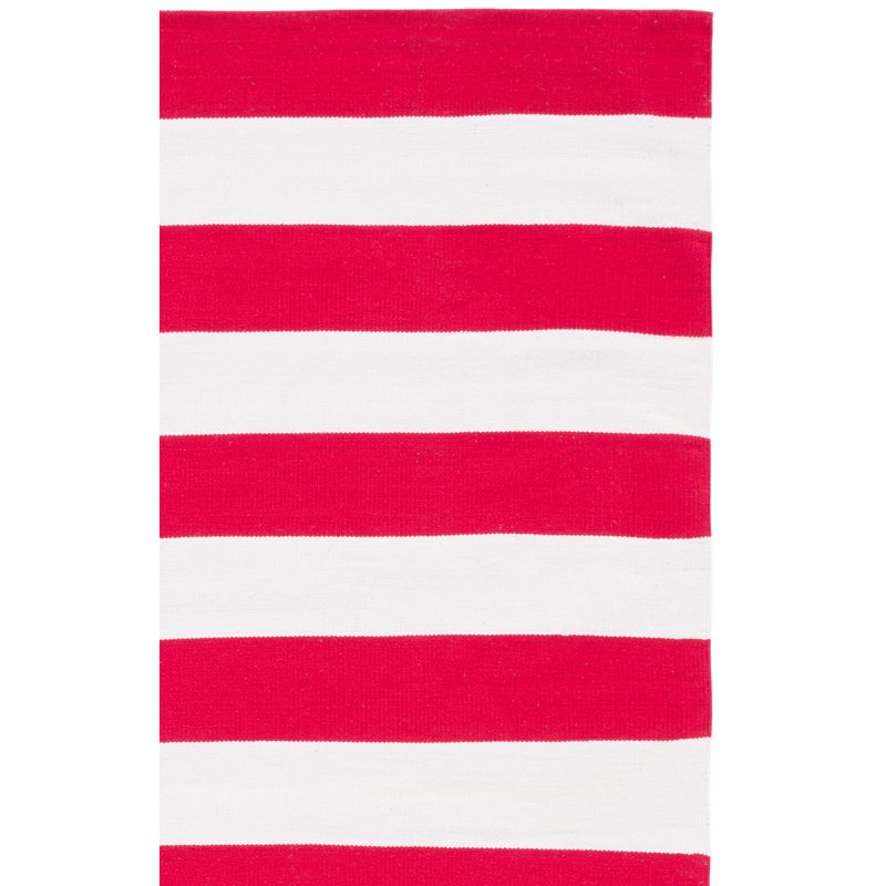 Brookvale Striped Hand-Woven Cotton Red/White Area Rug, Square 4'