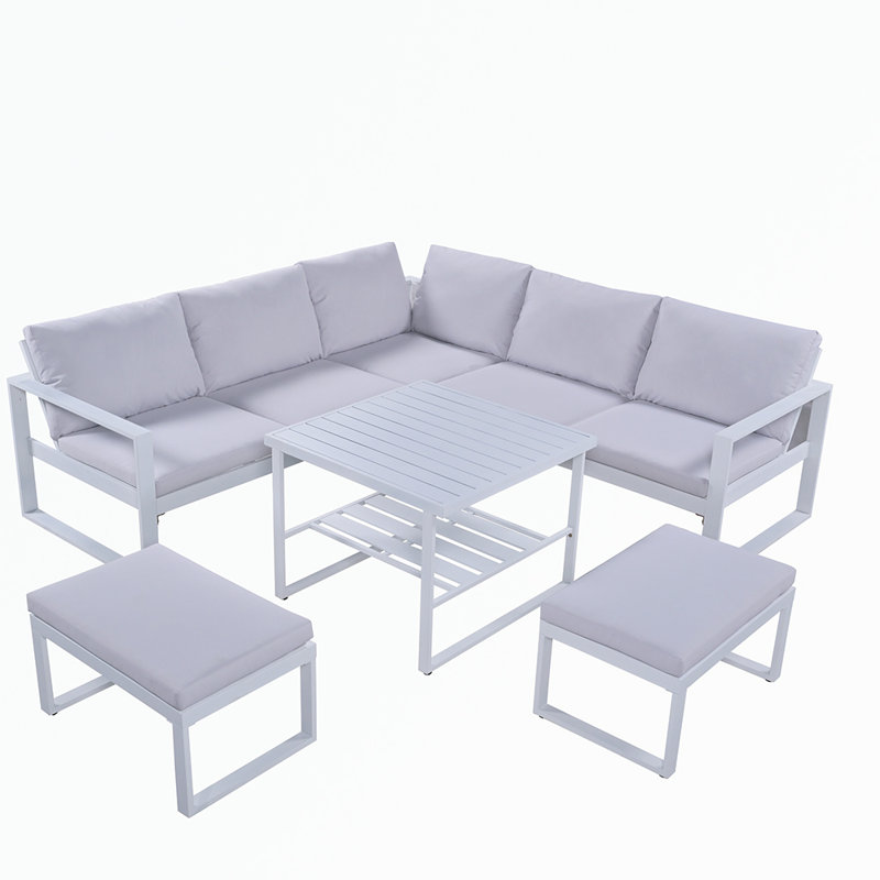 Canapé modulaire d'extérieur courbé de 85,41 po Broughtonville avec coussins, Blanc