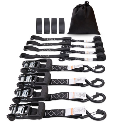 Ratchet Tie Down Straps (4PK), 5208 lb Max Break Strength, Includes 4 Premium 1.6" x 8' Rachet Tie
