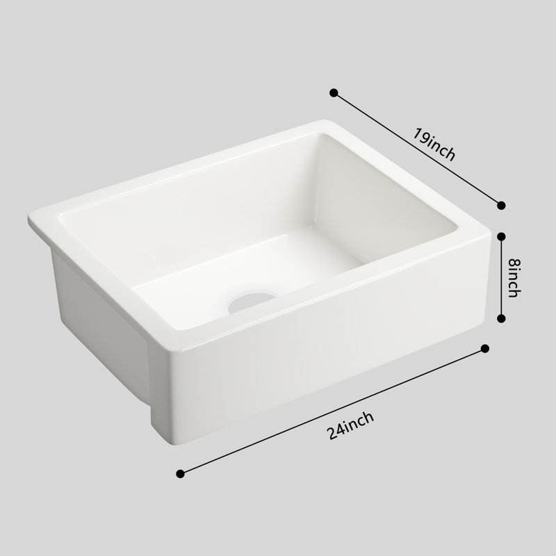 Aidrick Single Bowl Ceramic Kitchen Sink, 24" L x 19" W