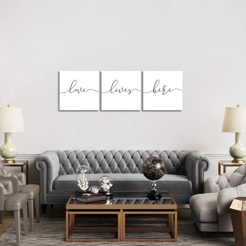 «Love Lives Here Triptych», ensemble d'art mural sur toile tendue (ensemble de 3)