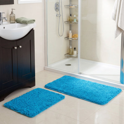 Ensemble de 2 tapis de salle de bain Plymouth Home - Tapis de bain en mousse à mémoire de forme 32 po x 21 po et 24 po x 17 po avec dessus en chenille pour un décor de salle de bain élégant - Tapis de bain lavables à la machine 