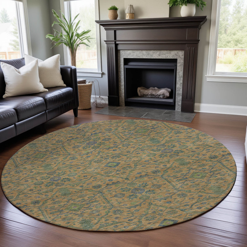 Premium Machine Washable Ducote AMF1131 Global Rug, Round 8'