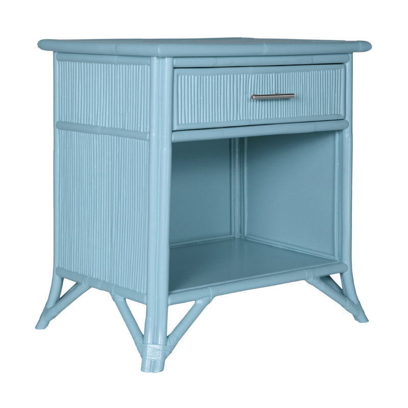 1 - Drawer Rattan Nightstand, Pool Blue