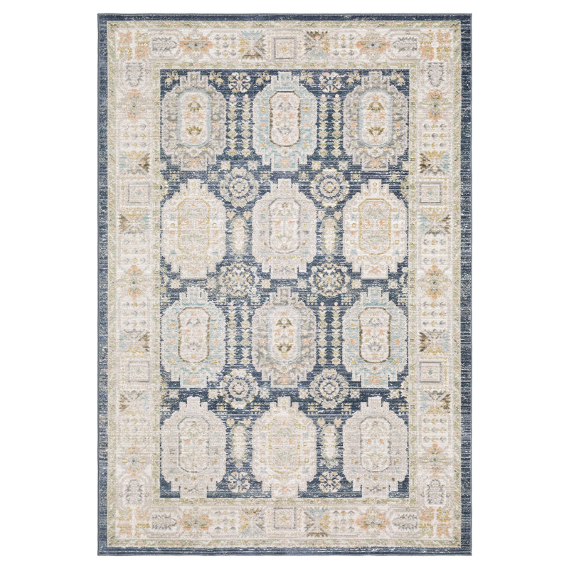 Tapis bleu marine / ivoire Goulart, Rectangle 6 pi 7 po x 9 pi 6 po