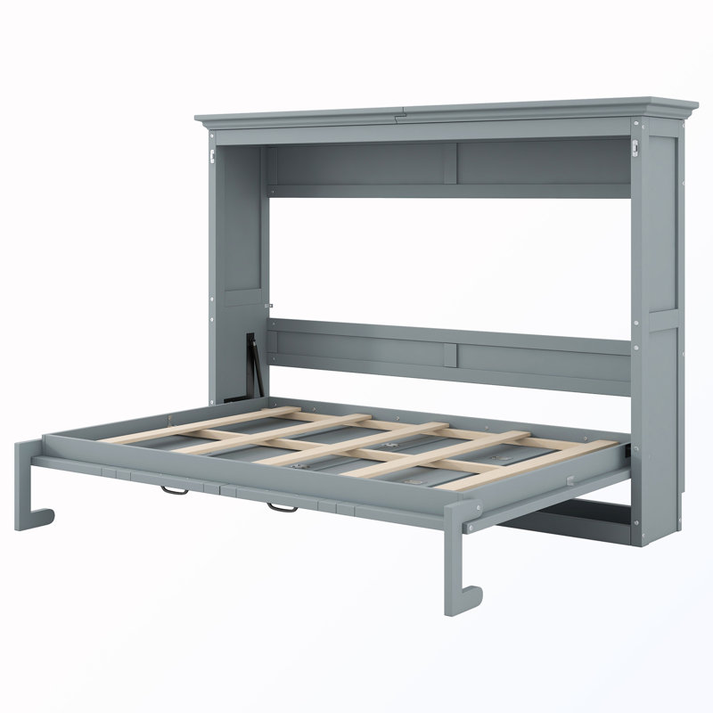 Lit escamotable double en bois, Gris, Double